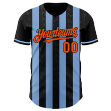 Laden Sie das Bild in den Galerie-Viewer, Custom Black Orange-Light Blue Classic Vertical Stripe Fluid Liquid Texture Authentic Baseball Jersey
