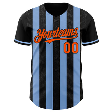 Custom Black Orange-Light Blue Classic Vertical Stripe Fluid Liquid Texture Authentic Baseball Jersey