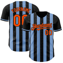Laden Sie das Bild in den Galerie-Viewer, Custom Black Orange-Light Blue Classic Vertical Stripe Fluid Liquid Texture Authentic Baseball Jersey
