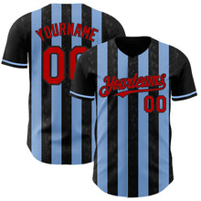 Charger l'image dans la galerie, Custom Black Red-Light Blue Classic Vertical Stripe Fluid Liquid Texture Authentic Baseball Jersey
