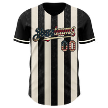 Charger l'image dans la galerie, Custom Black Vintage USA Flag-Cream Classic Vertical Stripe Fluid Liquid Texture Authentic Baseball Jersey
