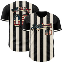Charger l'image dans la galerie, Custom Black Vintage USA Flag-Cream Classic Vertical Stripe Fluid Liquid Texture Authentic Baseball Jersey
