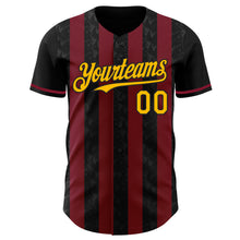 Load image into Gallery viewer, Custom Black Gold-Crimson Classic Vertical Stripe Fluid Liquid Texture Authentic Baseball Jersey
