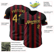 Charger l'image dans la galerie, Custom Black Old Gold-Crimson Classic Vertical Stripe Fluid Liquid Texture Authentic Baseball Jersey
