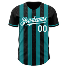 Загрузить изображение в средство просмотра галереи, Custom Black White-Teal Classic Vertical Stripe Fluid Liquid Texture Authentic Baseball Jersey
