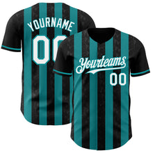 Загрузить изображение в средство просмотра галереи, Custom Black White-Teal Classic Vertical Stripe Fluid Liquid Texture Authentic Baseball Jersey
