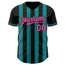Laden Sie das Bild in den Galerie-Viewer, Custom Black Pink-Teal Classic Vertical Stripe Fluid Liquid Texture Authentic Baseball Jersey

