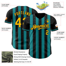 Load image into Gallery viewer, Custom Black Gold-Teal Classic Vertical Stripe Fluid Liquid Texture Authentic Baseball Jersey
