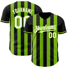 Laden Sie das Bild in den Galerie-Viewer, Custom Black White-Neon Green Classic Vertical Stripe Fluid Liquid Texture Authentic Baseball Jersey
