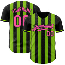 Загрузить изображение в средство просмотра галереи, Custom Black Pink-Neon Green Classic Vertical Stripe Fluid Liquid Texture Authentic Baseball Jersey
