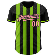Загрузить изображение в средство просмотра галереи, Custom Black Medium Pink-Neon Green Classic Vertical Stripe Fluid Liquid Texture Authentic Baseball Jersey
