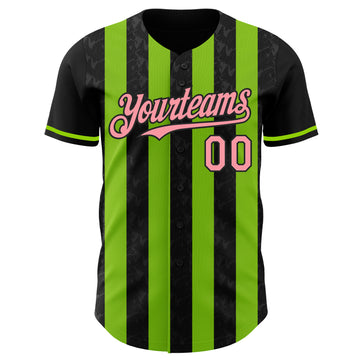 Custom Black Medium Pink-Neon Green Classic Vertical Stripe Fluid Liquid Texture Authentic Baseball Jersey