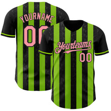 Загрузить изображение в средство просмотра галереи, Custom Black Medium Pink-Neon Green Classic Vertical Stripe Fluid Liquid Texture Authentic Baseball Jersey
