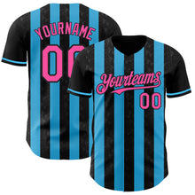 Charger l'image dans la galerie, Custom Black Pink-Sky Blue Classic Vertical Stripe Fluid Liquid Texture Authentic Baseball Jersey
