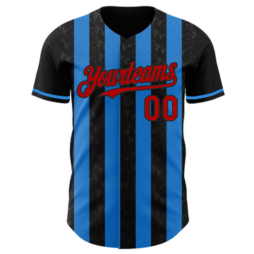 Custom Black Red-Electric Blue Classic Vertical Stripe Fluid Liquid Texture Authentic Baseball Jersey