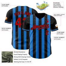 Загрузить изображение в средство просмотра галереи, Custom Black Red-Electric Blue Classic Vertical Stripe Fluid Liquid Texture Authentic Baseball Jersey
