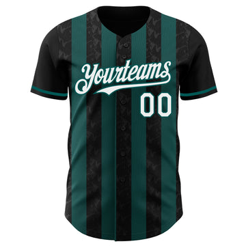 Custom Black White-Midnight Green Classic Vertical Stripe Fluid Liquid Texture Authentic Baseball Jersey