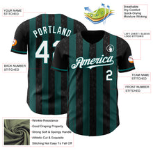 Laden Sie das Bild in den Galerie-Viewer, Custom Black White-Midnight Green Classic Vertical Stripe Fluid Liquid Texture Authentic Baseball Jersey
