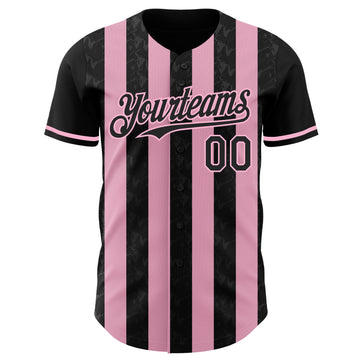 Custom Black-Light Pink Classic Vertical Stripe Fluid Liquid Texture Authentic Baseball Jersey
