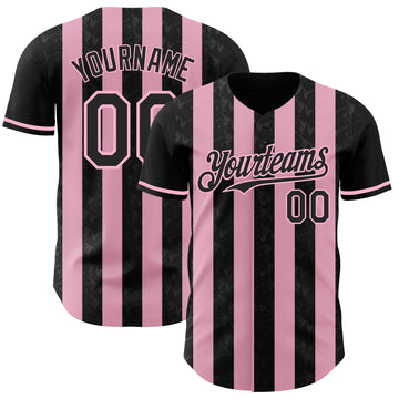 Custom Black-Light Pink Classic Vertical Stripe Fluid Liquid Texture Authentic Baseball Jersey
