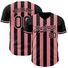 Laden Sie das Bild in den Galerie-Viewer, Custom Black-Medium Pink Classic Vertical Stripe Fluid Liquid Texture Authentic Baseball Jersey
