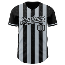 Загрузить изображение в средство просмотра галереи, Custom Black-Silver Classic Vertical Stripe Fluid Liquid Texture Authentic Baseball Jersey
