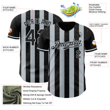 Загрузить изображение в средство просмотра галереи, Custom Black-Silver Classic Vertical Stripe Fluid Liquid Texture Authentic Baseball Jersey
