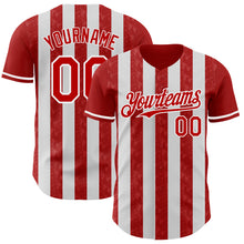 Laden Sie das Bild in den Galerie-Viewer, Custom Red-White Classic Vertical Stripe Fluid Liquid Texture Authentic Baseball Jersey
