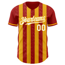 Загрузить изображение в средство просмотра галереи, Custom Red White-Gold Classic Vertical Stripe Fluid Liquid Texture Authentic Baseball Jersey
