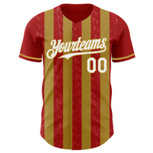 Load image into Gallery viewer, Custom Red White-Old Gold Classic Vertical Stripe Fluid Liquid Texture Authentic Baseball Jersey
