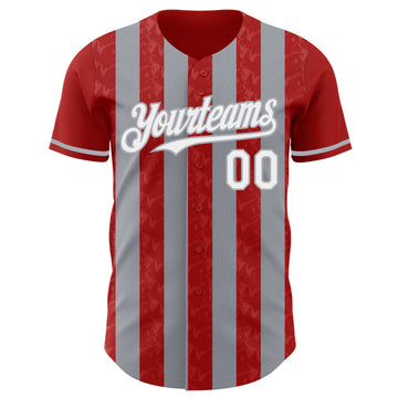 Custom Red White-Gray Classic Vertical Stripe Fluid Liquid Texture Authentic Baseball Jersey