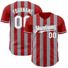 Charger l'image dans la galerie, Custom Red White-Gray Classic Vertical Stripe Fluid Liquid Texture Authentic Baseball Jersey
