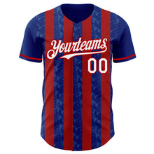 Load image into Gallery viewer, Custom Royal White-Red Classic Vertical Stripe Fluid Liquid Texture Authentic Baseball Jersey
