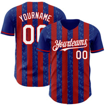 Load image into Gallery viewer, Custom Royal White-Red Classic Vertical Stripe Fluid Liquid Texture Authentic Baseball Jersey
