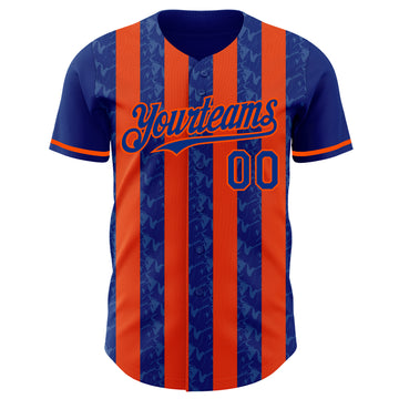 Custom Royal-Orange Classic Vertical Stripe Fluid Liquid Texture Authentic Baseball Jersey