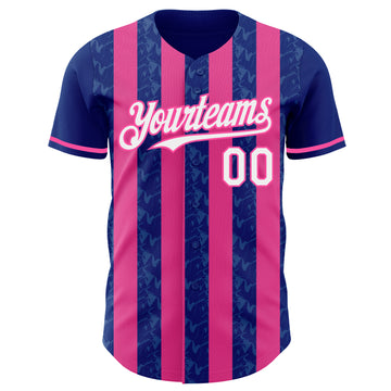 Custom Royal White-Pink Classic Vertical Stripe Fluid Liquid Texture Authentic Baseball Jersey