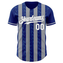 Laden Sie das Bild in den Galerie-Viewer, Custom Royal White-Gray Classic Vertical Stripe Fluid Liquid Texture Authentic Baseball Jersey
