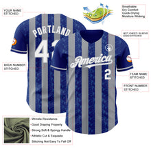 Laden Sie das Bild in den Galerie-Viewer, Custom Royal White-Gray Classic Vertical Stripe Fluid Liquid Texture Authentic Baseball Jersey
