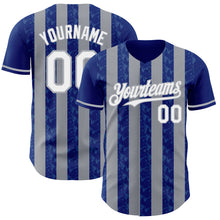 Laden Sie das Bild in den Galerie-Viewer, Custom Royal White-Gray Classic Vertical Stripe Fluid Liquid Texture Authentic Baseball Jersey
