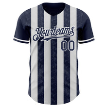 Laden Sie das Bild in den Galerie-Viewer, Custom Navy-White Classic Vertical Stripe Fluid Liquid Texture Authentic Baseball Jersey
