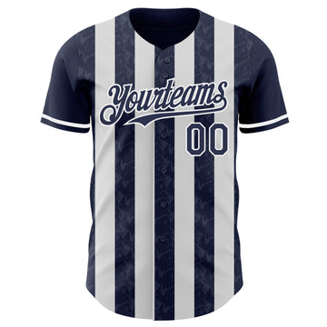 Custom Navy-White Classic Vertical Stripe Fluid Liquid Texture Authentic Baseball Jersey