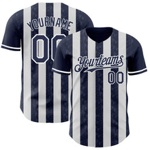 Laden Sie das Bild in den Galerie-Viewer, Custom Navy-White Classic Vertical Stripe Fluid Liquid Texture Authentic Baseball Jersey

