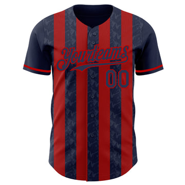 Custom Navy-Red Classic Vertical Stripe Fluid Liquid Texture Authentic Baseball Jersey