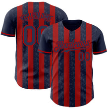 Charger l'image dans la galerie, Custom Navy-Red Classic Vertical Stripe Fluid Liquid Texture Authentic Baseball Jersey
