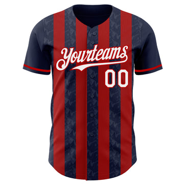 Custom Navy White-Red Classic Vertical Stripe Fluid Liquid Texture Authentic Baseball Jersey