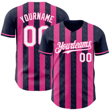 Charger l'image dans la galerie, Custom Navy White-Pink Classic Vertical Stripe Fluid Liquid Texture Authentic Baseball Jersey
