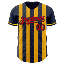 Charger l'image dans la galerie, Custom Navy Red-Gold Classic Vertical Stripe Fluid Liquid Texture Authentic Baseball Jersey
