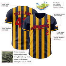 Charger l'image dans la galerie, Custom Navy Red-Gold Classic Vertical Stripe Fluid Liquid Texture Authentic Baseball Jersey
