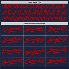 Charger l'image dans la galerie, Custom Navy Red-Gold Classic Vertical Stripe Fluid Liquid Texture Authentic Baseball Jersey
