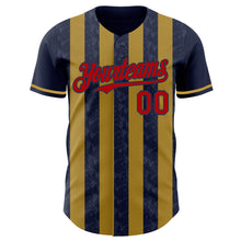 Load image into Gallery viewer, Custom Navy Red-Old Gold Classic Vertical Stripe Fluid Liquid Texture Authentic Baseball Jersey
